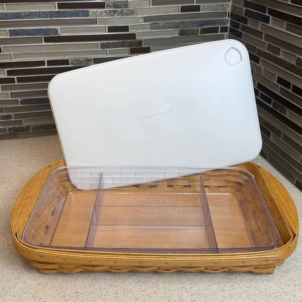 Longaberger 2005 Rectangular Serving Basket w/ Divided Protector & Lid 16.5"x10"